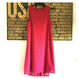 High neck pink baby doll dress with lace cover.